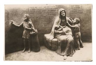 Flower girl and Widow modelled in sand by John Suchomlin, Manly, 1929