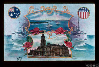 Postcard commemorating the visit to Australia of the Great White Fleet in 1908