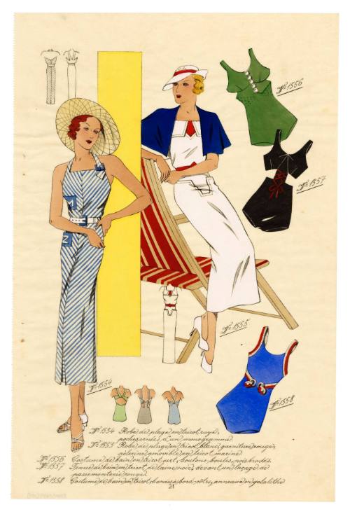 Hand coloured designs for female leisurewear and swimwear