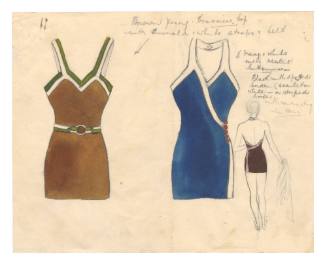 Hand coloured design for two female swimsuits