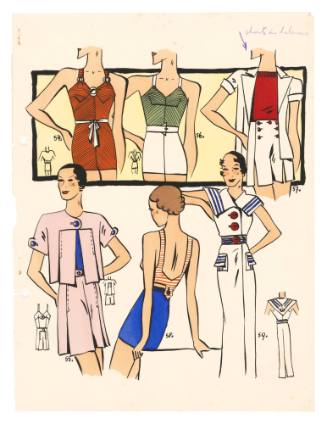 Coloured designs for female leisure wear and swimwear