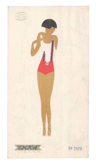 Hand drawn coloured design for a female swimsuit by Enka, Vienna