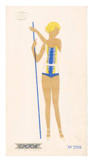 Hand drawn coloured design for a female swimsuit by Enka, Vienna