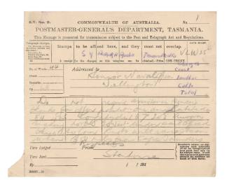 Telegraph to Senior Naval Officer in Wellington from Joseph Stenhouse on AURORA
