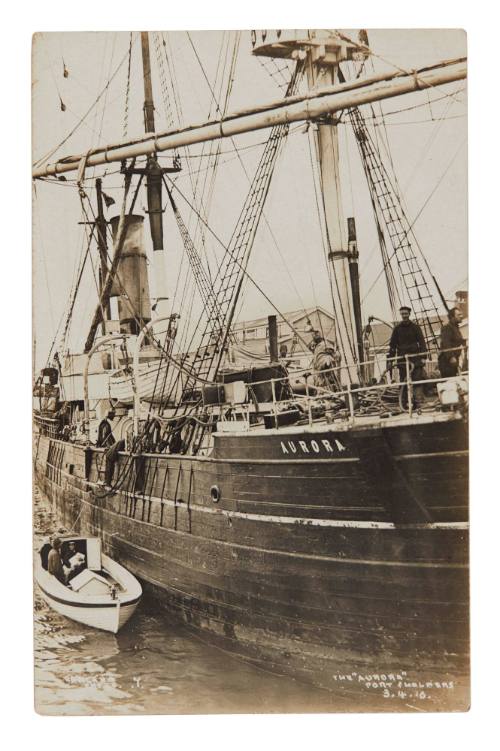 Close view of AURORA and crew on board at Port Chalmers, New Zealand
