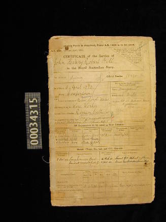 Certificate of the Service of John Henry Robert Gill in the Royal Australian Navy