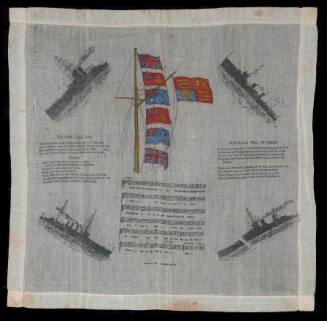 Souvenir scarf featuring HMAS SYDNEY and 'Australia Will Be There'