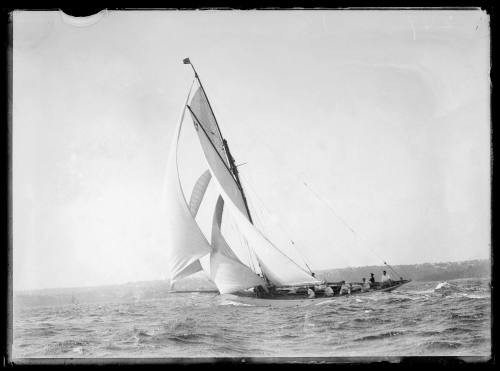 Classic gaff-rigged yacht THELMA sailing on Sydney Harbour