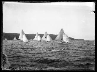 4 18-footers with balloon jibs set on main harbour.