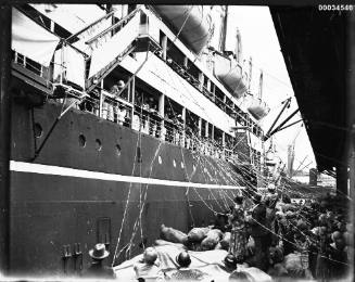 SS ORMISTON about to depart possibly from a wharf in Pyrmont, Sydney