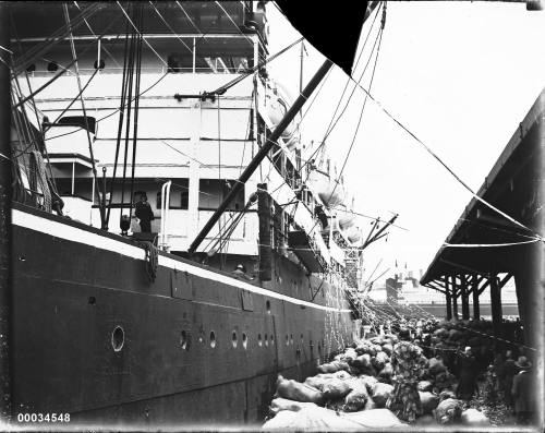 SS ORMISTON about to depart possibly from a wharf in Pyrmont, Sydney