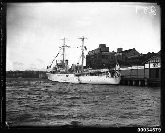 Two-masted sloop HINDUSTAN berthed at no 3 wharf in Circular Quay