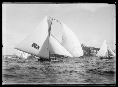 18-foot skiffs on Sydney Harbour, inscribed 916