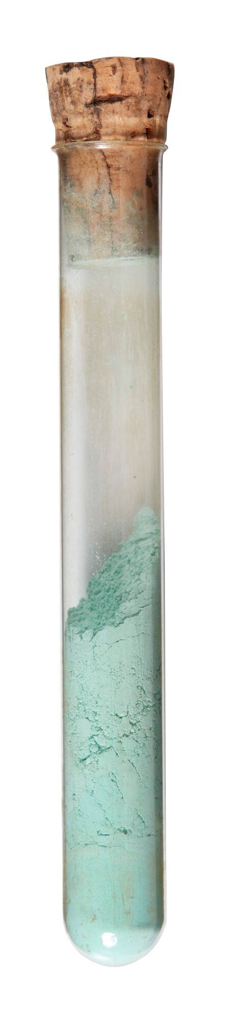 Test tube and cork from apothecary’s chest 00005897 used on the BURRUMBEET contains a green powder