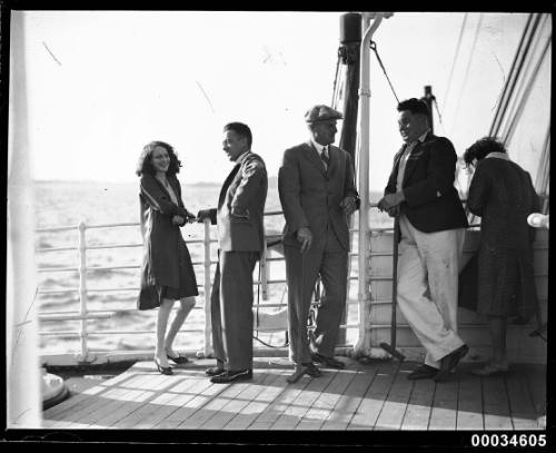 Two women and three men possibly on the deck of SS ORMISTON