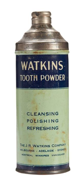 Tin of Watkins tooth powder from the medicine chest of the SAMUEL PLIMSOLL