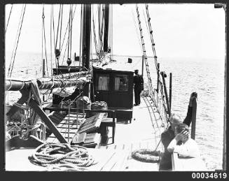 The deck of a sailing vessel