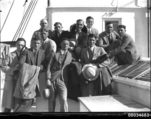 American baseballers gathered at a Movietone event on board SS SIERRA