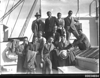 American baseballers gathered at a Movietone event on board SS SIERRA