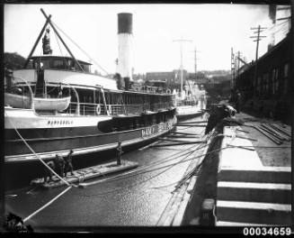 Manly ferry SS BARAGOOLA and French warship BELLATRIX behind at Morts Dock