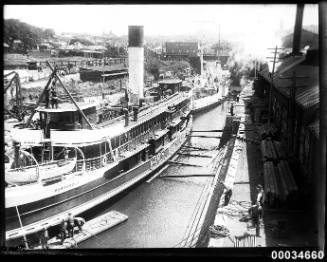 Manly ferry SS BARAGOOLA and French warship BELLATRIX behind at Morts Dock