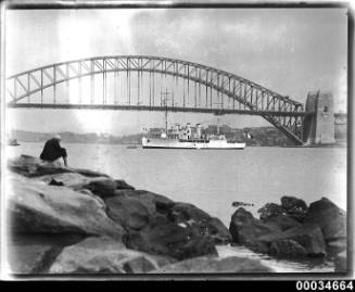 Warship, probably the French naval sloop BELLATRIX, off Farm Cove in Sydney