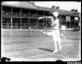 Woman playing tennis at Victoria Barracks during Japanese Naval Squadron visit