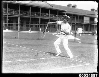 Japanese naval officer playing tennis at Victoria Barracks during a visit to Sydney
