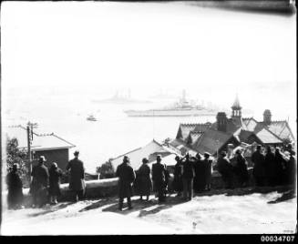 Crowd of civilians possibly in Cremorne, Sydney during US Navy fleet visit