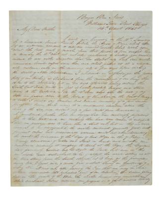 Letter from Joseph Lyell to his mother written from the Barque BEN NEVIS at Williamstown, Port Phillip on 14 April 1842
