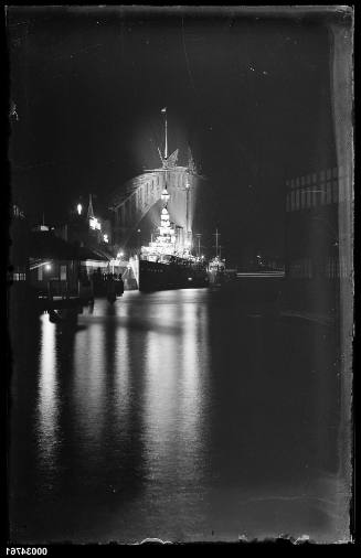 Night scene with HNLMS JAVA berthed at West Circular Quay wharf, Sydney