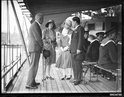 Oscar Ulrich and Elsie Vonwiller next to Consul General and Madame K Inoue on board HNLMS JAVA