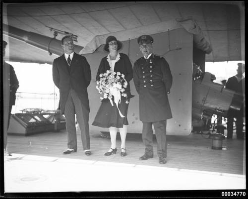 Consul-General Teppema, Madame Teppema and Rear-Admiral C C Kayser on board HNLMS JAVA