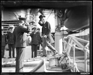 Lord Mayor Ernest Samuel Marks, boarding HNLMS JAVA