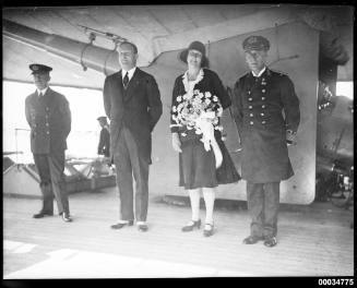 Consul-General Teppema, Madame Teppema and Rear-Admiral C C Kayser on board HNLMS JAVA
