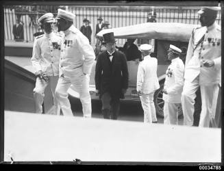 French Naval officers ascending the steps at Parliament House in Sydney