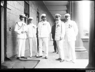 French Naval officers at the entrance to Parliament House in Sydney