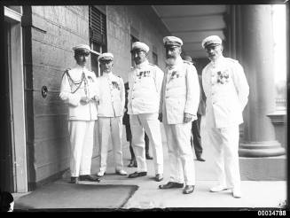 French Naval officers at the entrance to Parliament House in Sydney