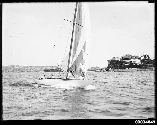 8-metre class yacht, possibly NORN, on Sydney Harbour