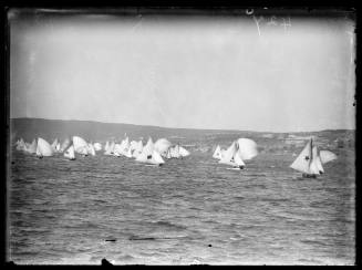 Large fleet of 18-footers at South Head, inscribed 427