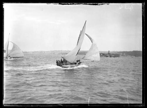 18-footers KISMET and DONNELLY and ferry on Sydney Harbour, inscribed 434