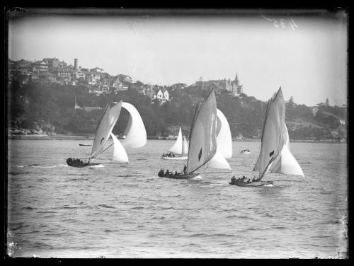 Three 18-footers at Rose Bay, inscribed 435