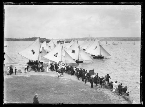 18-footers at start of race, Clark Island, inscribed 448