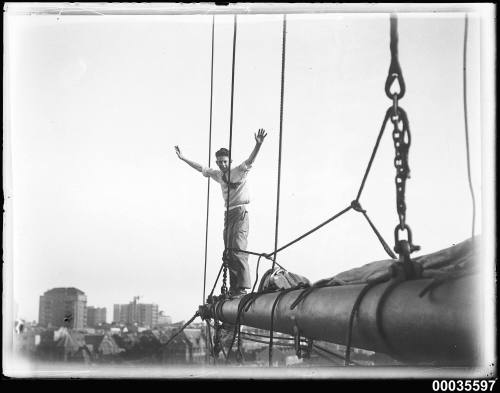 Young man, possibly Ted Hood on board MAGDALENE VINNEN