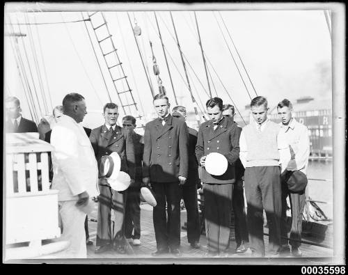 Captain Lorenz Peters addressing his officers on board MAGDALENE VINNEN