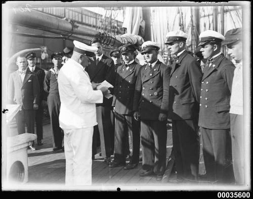 Captain Lorenz Peters addressing his officers on board MAGDALENE VINNEN