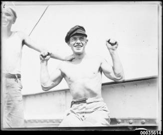 Crew member seated on board MAGDALENE VINNEN