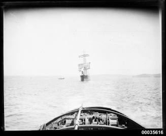 View of a sailing barque being towed