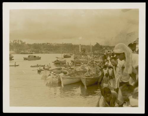 Manado, Dutch Celebes, September 1945, evacuation craft. Corvettes unable to berth at jetty