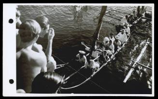 A16787 Fishing prahus alongside HMAS GLENELG, Boeroe. October 1945